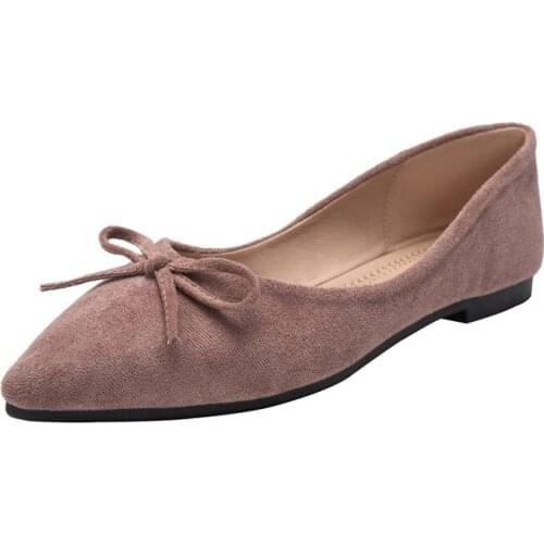 2021 New Korean Flat Bottom Shallow Bow Pointed Toe Plus Size Shoes for Women 41 42 43
