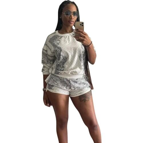 Sweatshirt with Print Hoodies Women Two Piece Set Harajuku White Biker Shorts Sportswear Pullover Suit Spring Autumn Jogger Suit