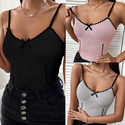 2021 Camis for Women Top Camisole Off Shoulder Women Spaghetti Strap Bow V Neck Tops Elegant Chic Womens Tops