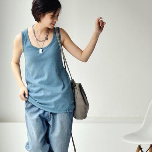 MICOCO B2350C Simple design leisure washing to do old feel comfortable cotton and linen solid color inside the vest woman
