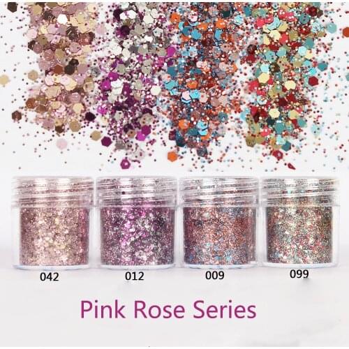 1Jar Chameleon Nailart Powder Pink Rose Series Makeup Paillette Hexagon Colorful Sequins fine Glitter mix design nail Flakes