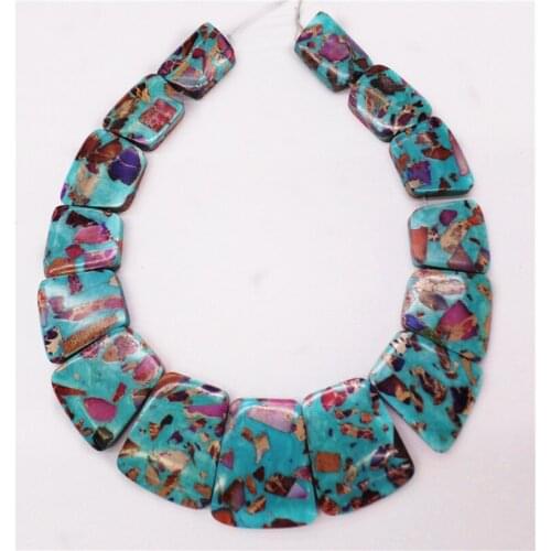 15Pcs/set 35x29x6mm Wholesale Blue And Purple Sea Sediment Jasper & Pyrite Oblong Pendant Bead S83