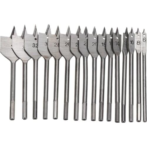 16Pcs/Set 6-38mm Woodworking Tool Sets Spade Drill Bits Durable Wood Flat Drill Set Wood Tools Drill Bit Long Hex Shank Handle