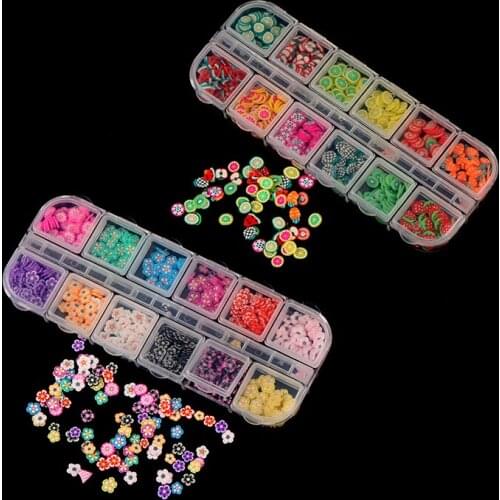 3D Soft Ceramic Tiny Cute Nails Arts Wheel Polymer Clay Fruits Shaped Feather Slices Clay Canes Nail Tips Stickers