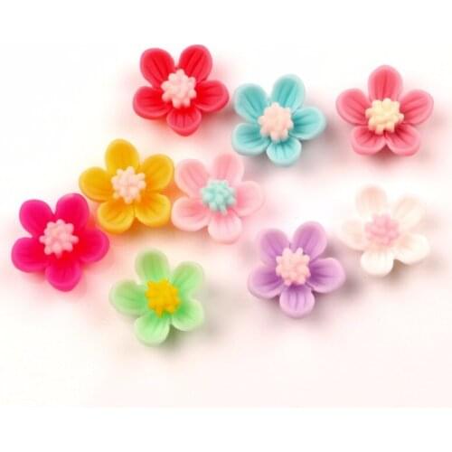 50Pcs Resin Double Flower 14mm Decoration Crafts Kawaii Cute Flatback Cabochon Embellishments For Scrapbooking DIY Accessories