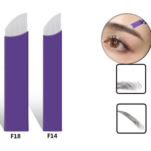 50pcs 0.19mm F14 F18 Permanent Makeup Eyebrow flex Tattoo Needles Blade For 3D Microblading lamina blade Agulhas Tebori