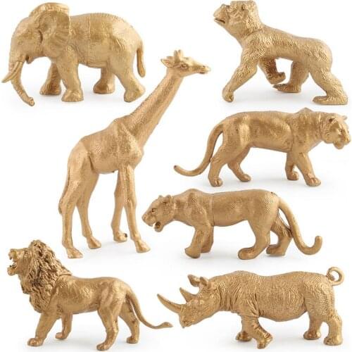 7pcs/set PVC Animal Figures Simulation Model Figurine Statue Golden Educational Forest Toys For Childs Birthday Gift Decoration