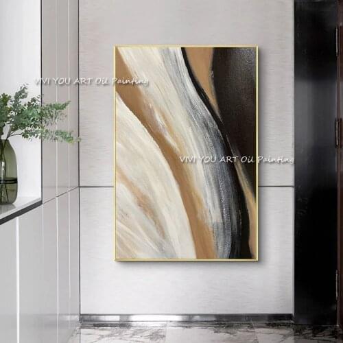 Abstract Yellow Grey Ocean Oil Painting Full Texture Wall Art Canvas Paintings Artwork 100% Hand Painted Home Decor No Framed