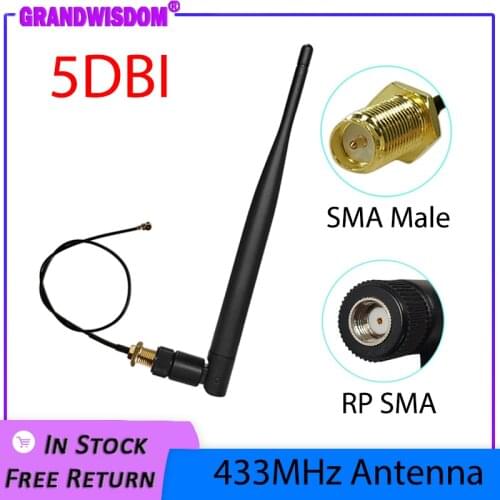 433Mhz Antenna 5dbi GSM 433 mhz RP-SMA Connector Rubber waterproof Lorawan antenna+ IPX to SMA Male Extension Cord Pigtail Cable