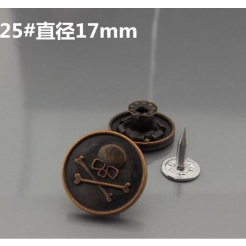 Free shipping 30pcs/lot skull jeans buttons flat shook denim coat front fly buckle rivet button 17mm