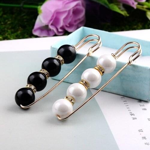 Large Big Beads Safety Pins Simulated Pearl Rhinestone Brooch Metal Pin Buckle For Women Girls Scarf Coat Bag Dress Jewelry Gift