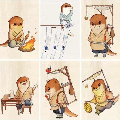 DIY Painting By Number Otter Animal Cartoon Pictures By Numbers Drawing On Canvas Hand Painted Paintings Art Home Decoration