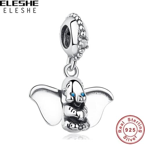 ELESHE 925 Sterling Silver Dumbo Pendant Charm Fit Original Charm Bracelets Silver 925 Beads DIY Fashion Jewelry