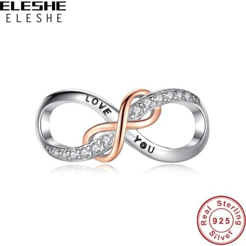 ELESHE Wholesale Trendy 100% 925 Sterling Silver Love You Infinity Love Bead Fit Bracelets for Women Jewelry Macking