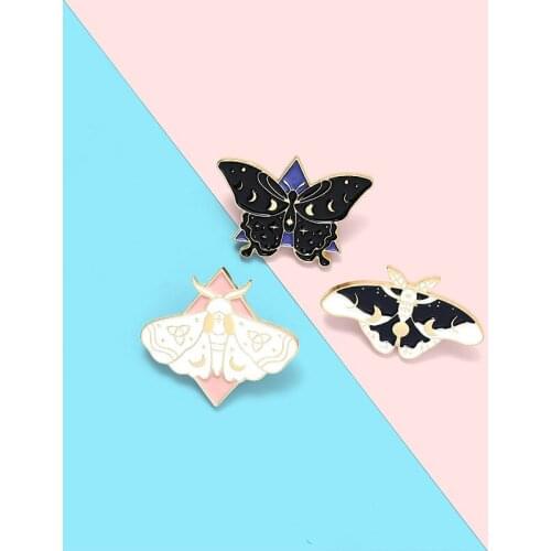 Moth Butterfly Enamel Pins Custom Moon Phase Brooch\ Bag Clothes Lapel Pin Gothic Badge Jewelry Gift for Kids Friends