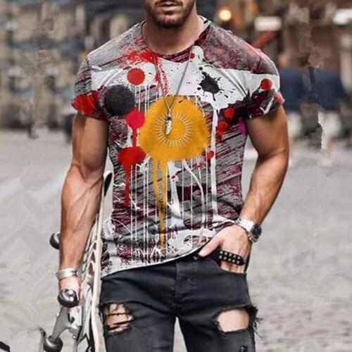 Mens Fashion Vintage Abstract Pattern Short Sleeve Tshirts 2021Summer New Oversized O Collared Graphic T Shirt For Men Clothing