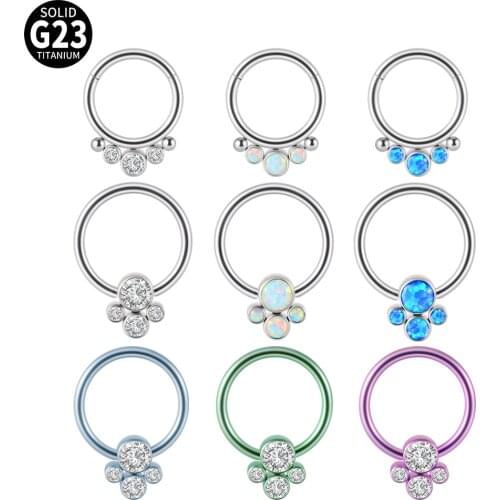 G23 Titanium Septum Clicker Hoop Ring Opal Nose Labret Ear Tragus Cartilage Cz Captive Bead Ring Daith Helix Earring Piercing