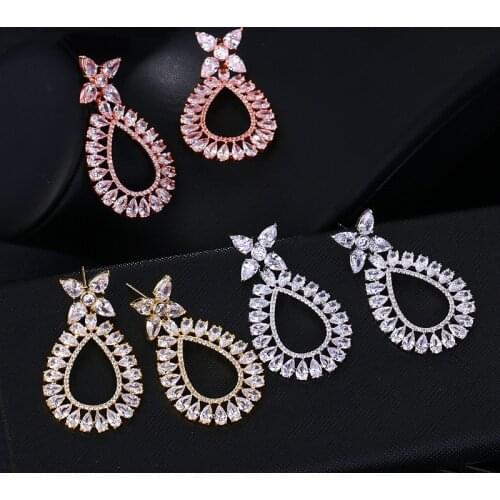 KSRA Elegant Crystal Cluster Drop Big Zircon Earrings For Women Wedding Bride Earrings Personality Bridesmaid Jewelry Accessorie