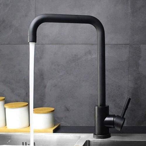 Stainless Steel Kitchen Faucet Black Spray Paint Sink Basin Faucet 360 Swivel Spout Cold and Hot Water Mixer Tap Deck Mounted