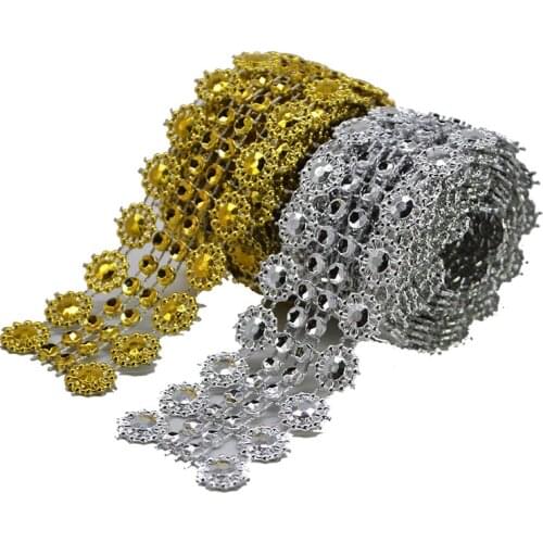 1yard Gold Silver Flower Rhinestone Tape Crystal Clear Rhinestone Chain Silver Cup Claw Sew On Glue On Trim Scrapbooking Craft