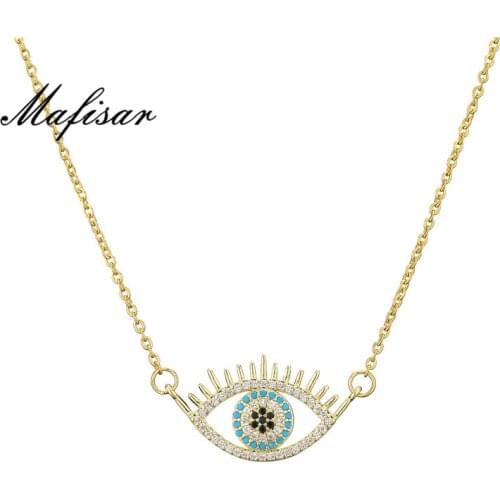 Mafisar Hot Sale Classic Design Evil Eye Pendant Necklace For Women Girl Gold Chain Cubic Zircon Necklace Wedding Jewelry Gift