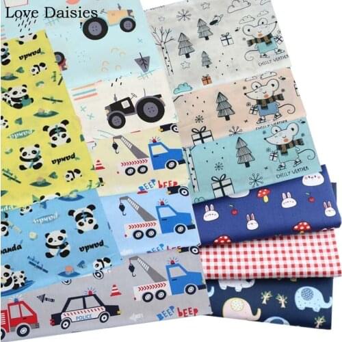 Cartoon Engineering Car Trees Mouse Gift Panda ELephant 100%Cotton Twill Fabric for Handwork Bedding Sheet Cushion Patchwork