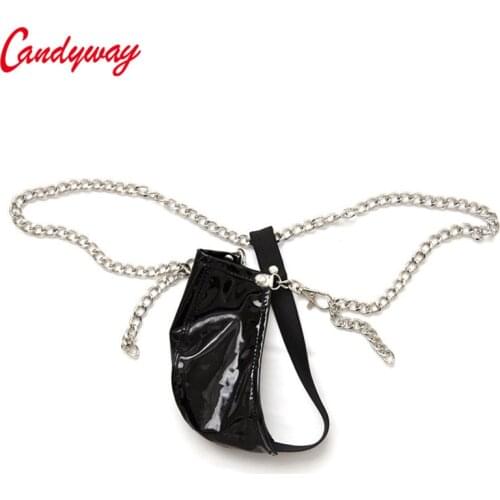 Mens Sexy Leather bondage panties G-Strings Thongs Chain Decoration Panties Underwear More Adult Fun Sexy costumes BDSM