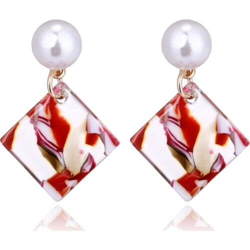 New Fashion Acrylic Resin Earrings For Women Imitate Pearl Square Dangle Pendant Stud Earrings Jewelry Kolczyki Aretes AE183