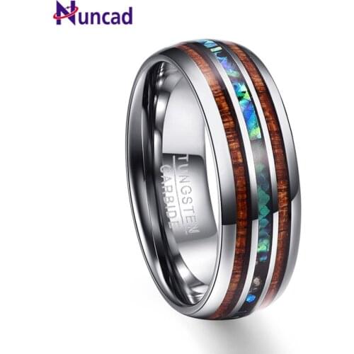 Nuncad New 8mm Hawaiian Koa Wood and Abalone Shell Tungsten Carbide Rings Wedding Bands for Men Comfort Fit Size 5-14 Hot Sall