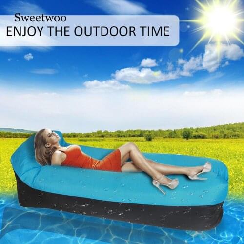 Outdoor Portable Inflatable Bed Sleeping Bag Inflatable Sofa Pillow Flat Inflatable Air Bed Lazy Bag Beach Lounger Air Mattress
