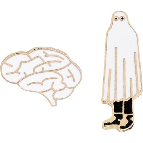 Simple White Brooch Brain People Fashion Personality Metal Enamel Lapel Pin for Kid Shirt Denim Backpack Button Pins Accessories