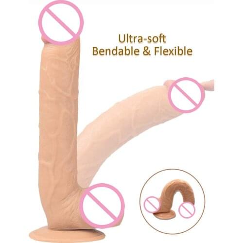 26cm Lifelike Huge Dildo Flexible Cock with Curved Shaft and Ball Be Used for Vagina G-spot and Anal Games Sex Toys for Woman