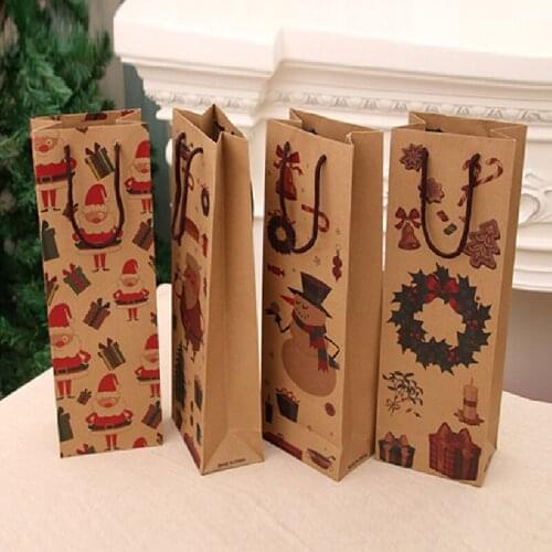 Merry Christmas Gift Bags Paper Packing Bag Wine Bottle Bags Household Items Kraft Paper Bags Wine Bags Classic Gift Bag