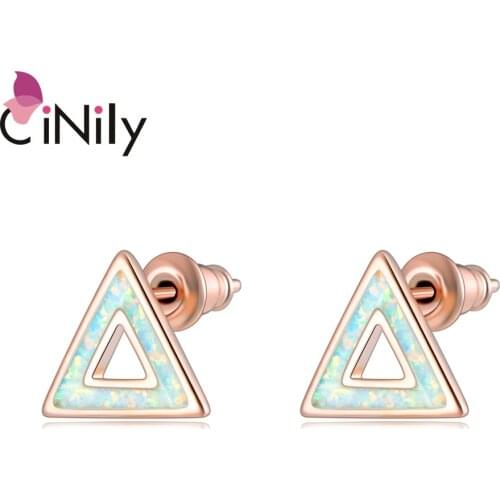 CiNily Geometry Fire Opal 925 Sterling Silver Rose Gold Stud Earrings for Party Gifts Women Fine Jewelry Earring OH4753-54