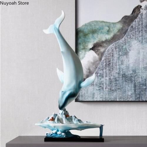 Light Luxury High-end Art Blue Whale Ornaments Modern Home Decoration Resin Crafts Animal Statues Living Room Accessories Gifts
