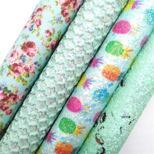 Light green Glitter Fabric Suede Glitter Faux Leather Fabric Synthetic Leather Sheet For Bows A4 Size 8"x11"Twinkling Ming XM112