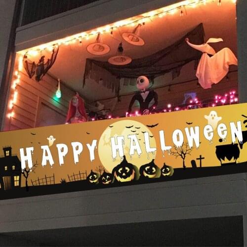 Outdoor Halloween Banner Pull Flag Decorations Celebrate Party Hanging Decor Porch Background Supplies Signs Foldable