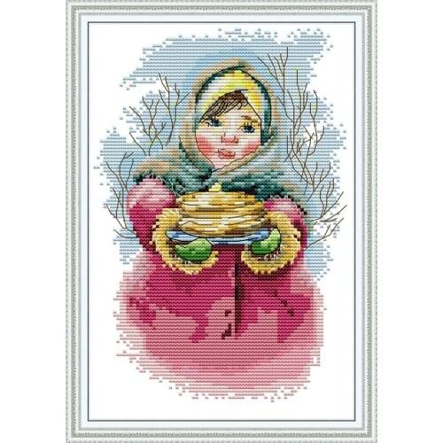 Everlasting Love Girl Holding Food Chinese Cross Stitch Kits Ecological Cotton DMC Stampted Printed Christmas Wedding Decoration