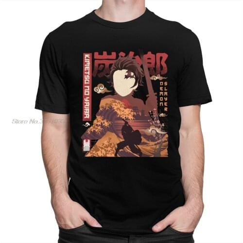 Vintage Ukiyo Demon Slayer Tshirt Men Short Sleeve Cotton T-shirt Kimetsu No Yaiba Kamado Nezuko Tee Shirt Anime Manga Clothing
