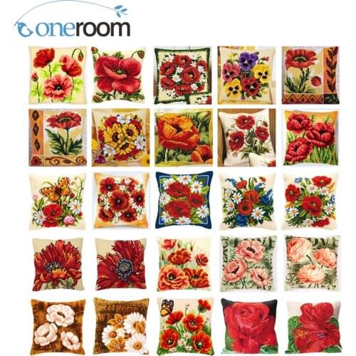 Cross Stitch Pillow Mat DIY Craft Flower Tapestry Pillow 42CM by 42CM Needlework Crocheting Cushion Embroidery