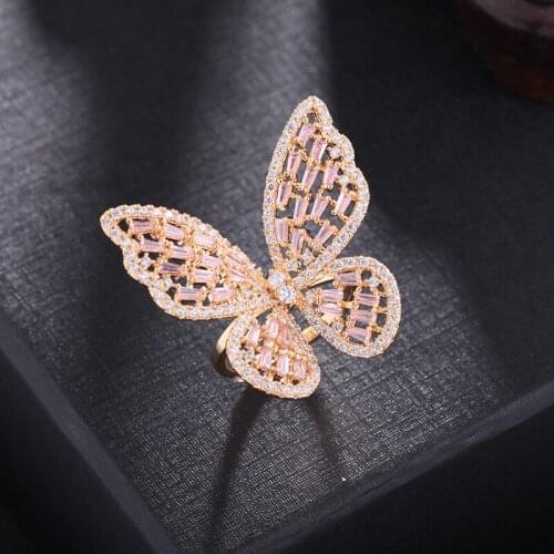 Japan And South Korea New Gem Hollow Butterfly Open Index Finger Ring Elegant Sweet Cute Pink Wild Simple Ladies Ring