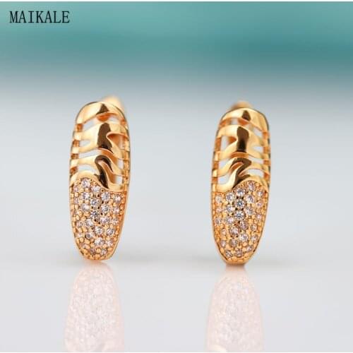 MAIKALE Trendy Stud Earrings for Women Cubic Zirconia Zircon Earring Geometric Hollow out Clip on Earing Korean Fashion Jewelry