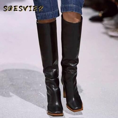 SGESVIER Fashion Elegant Square Toe Women High Winter Boots 2020 Comfortable High Heels Pumps Working Office Lady Shoes Woman