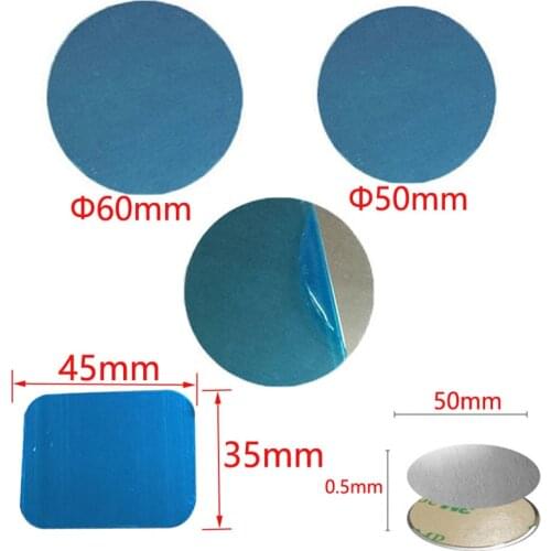 100pcs 50mm 60mm 45*35mm 0.5mm thick Metal Plate disk iron sheet for Magnet Mobile Phone Holder For Magnetic Car Phone holder