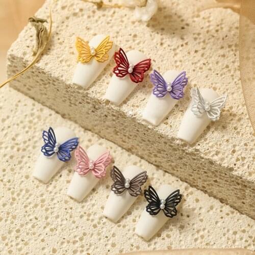 20pcs Butterfly Pearl Nail Art Jewelry New Product Hollow 3D Cute Small Fresh Japanese Style Nail Decoration Factory Wholesale