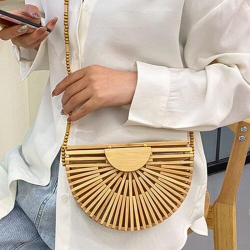 2021 summer luxury womens Handbag Shoulder Bag semicircular bamboo beach bag Mobile Phone Wallet