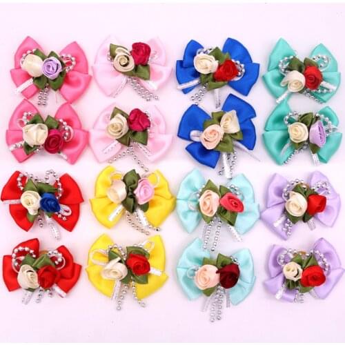 50PCS Pet Puppy Dog Hair Bows Flower Dog Hair Accessories for Wedding Holiday Dog Grooming Bows Pet Accessories
