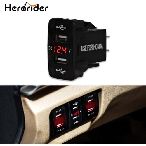 Herorider 4.2A Dual USB Socket Cigarette Lighter Power Adapter USB 12v Socket Voltage Meter Voltmeter Car Charger For Honda