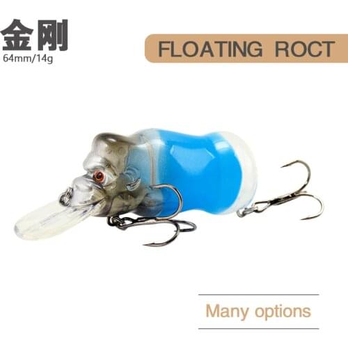 AI-SHOUYU 1pcs NEW 64mm 14g Rock Bait Minnow Lure with 2 Treble Hooks Crank Bait Swim Hard Lure Baits Wobbler Floating Lure