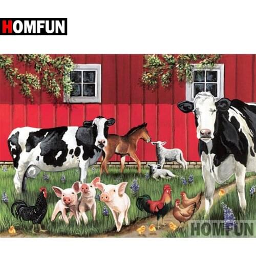 HOMFUN 5D DIY Diamond Painting Full Square/Round Drill "Animal cow" 3D Embroidery Cross Stitch gift Home Decor A00644